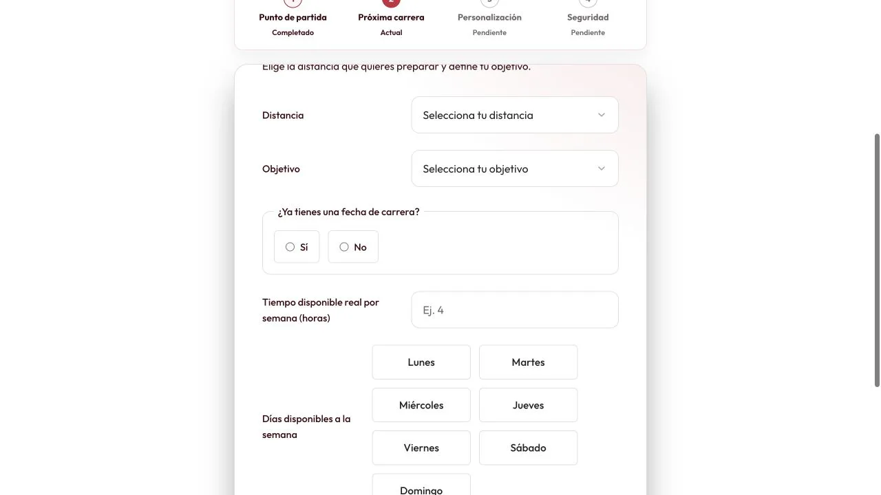 Cuestionario real de Tri Tour con sus cuatro pasos de configuración